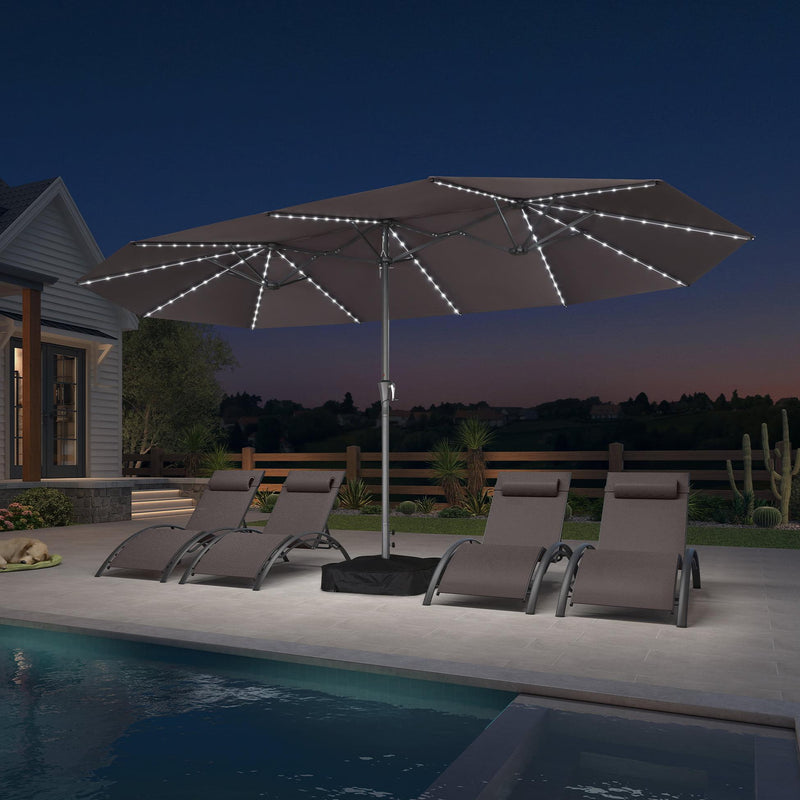 PURPLE LEAF Double-Sided Market Umbrella with Light Large Patio Umbrellas with Base