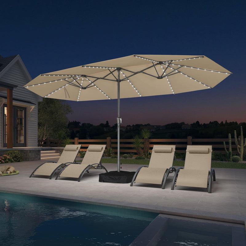 PURPLE LEAF Double-Side Patio Umbrella with Lights Market Umbrella with Base