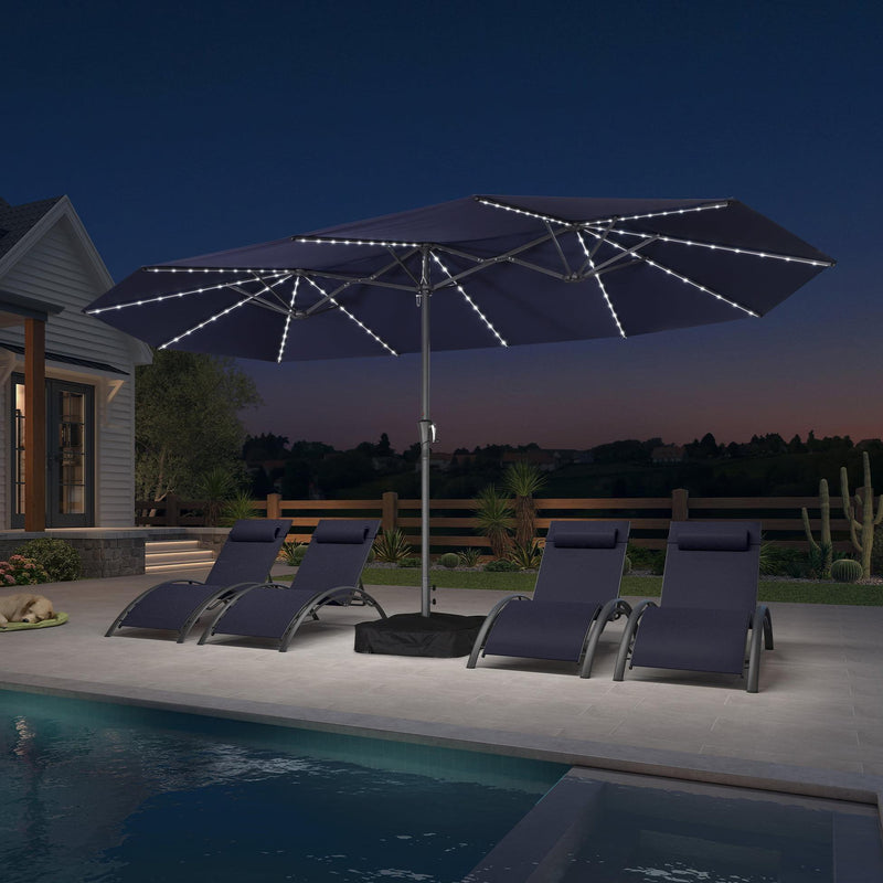 PURPLE LEAF Double-Side Patio Umbrella with Lights Market Umbrella with Base
