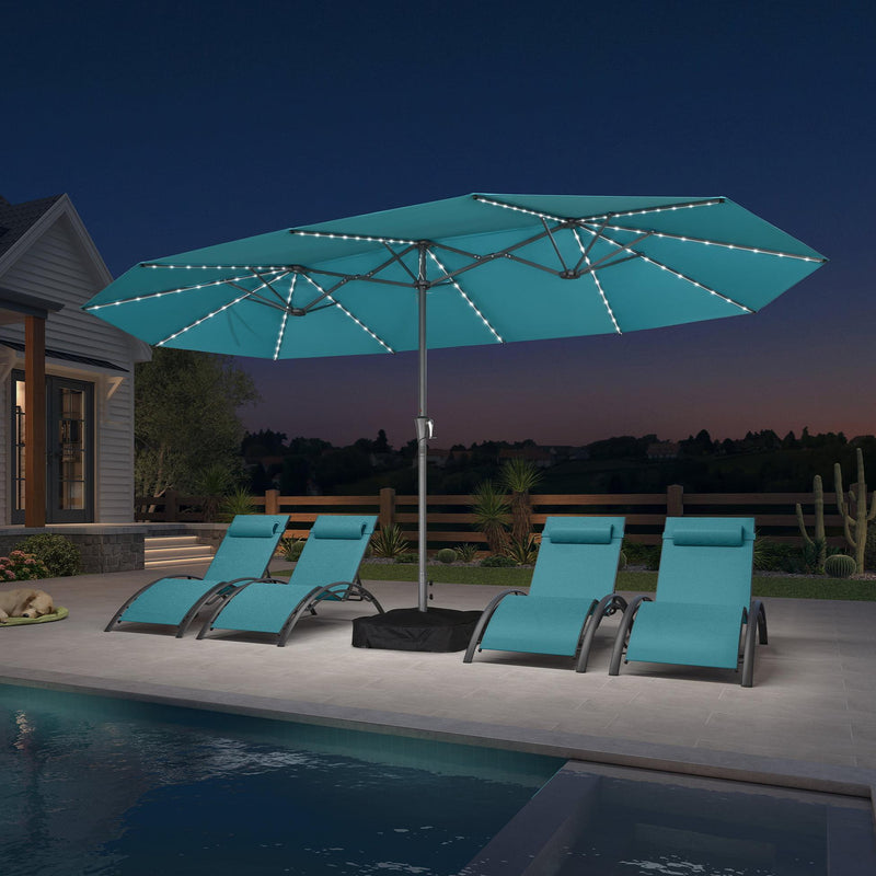 PURPLE LEAF Double-Side Patio Umbrella with Lights Market Umbrella with Base