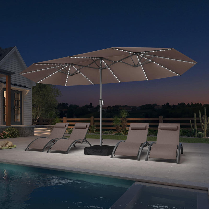 PURPLE LEAF Double-Side Patio Umbrella with Lights Market Umbrella with Base