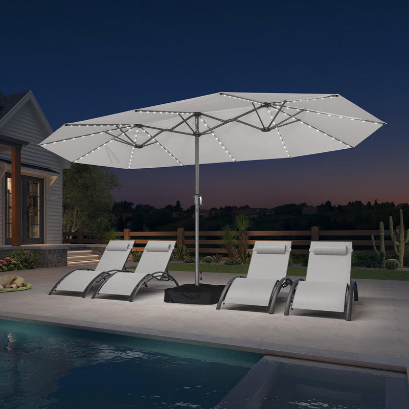 PURPLE LEAF Double-Side Patio Umbrella with Lights Market Umbrella with Base