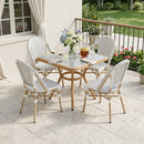 PURPLE LEAF French Bistro Patio Dining Set Aluminum Frame Dining  Furniture with PE Rattan Bamboo Print Finish Dining Chairs for Deck Pool Garden