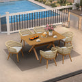 PURPLE LEAF Modern Outdoor Dining Table with 6/8/10 Seats, All-Weather Aluminum Table and Rattan Chairs with Cushions, Champagne