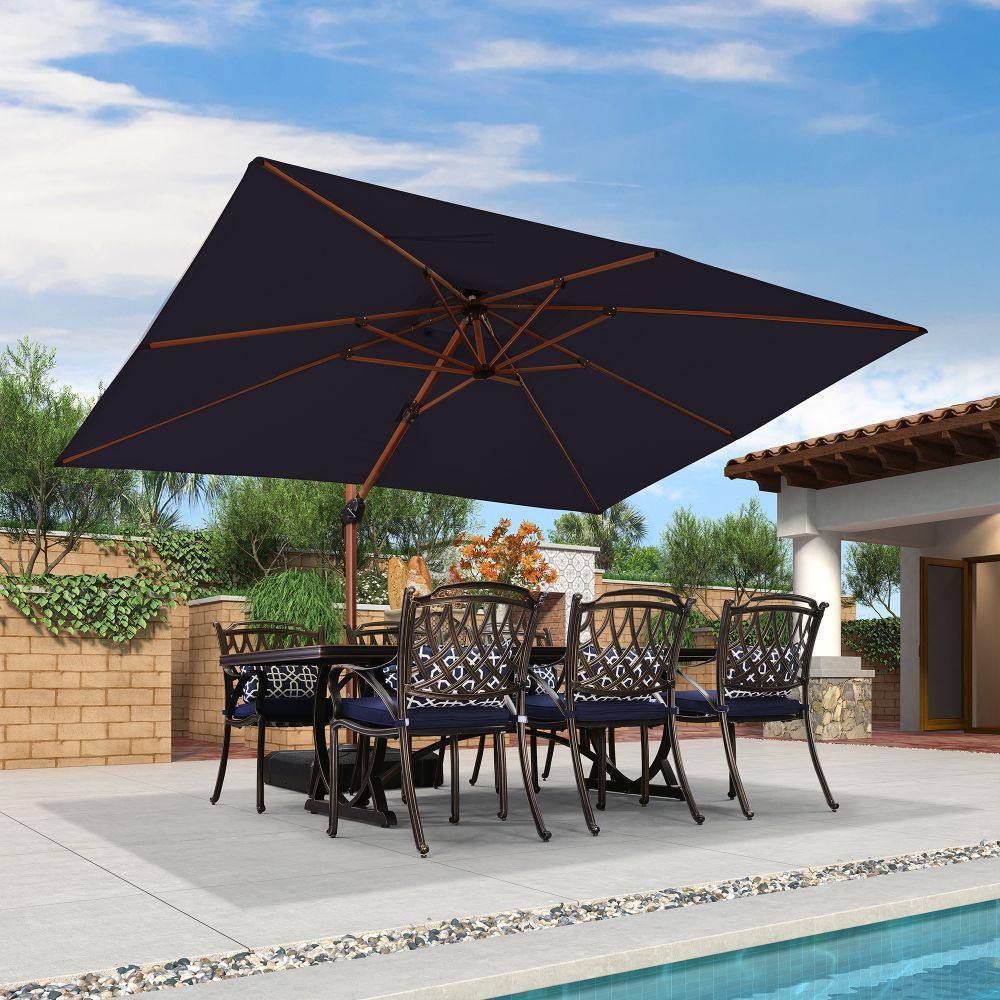 leaf patio umbrella PURPLE LEAF 9x12ft Cantilever Umbrella Outside Patio with Wood Color, Patio Sun Umbrella for Yard & Beach, Navy Blue