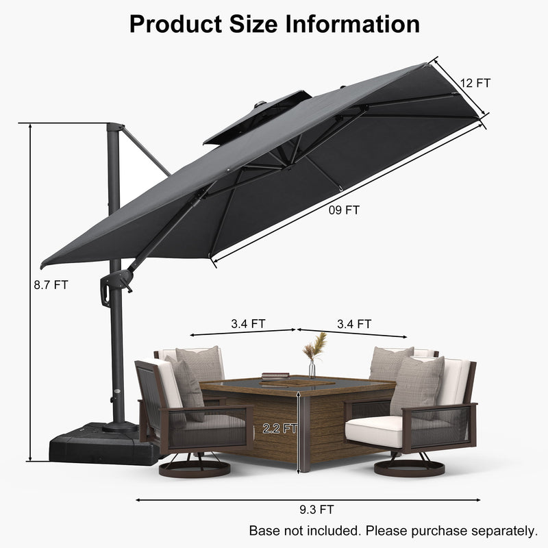 PURPLE LEAF UV50+ Fade Resistant Cantilever Umbrella, Patio Umbrellas with Base