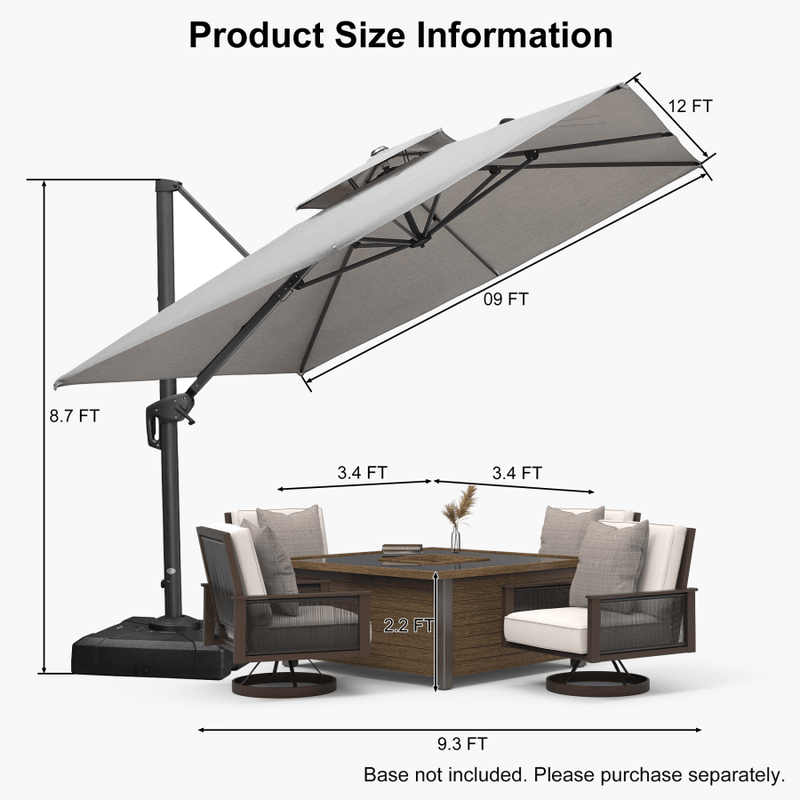 PURPLE LEAF UV50+ Fade Resistant Cantilever Umbrella, Patio Umbrellas with Base
