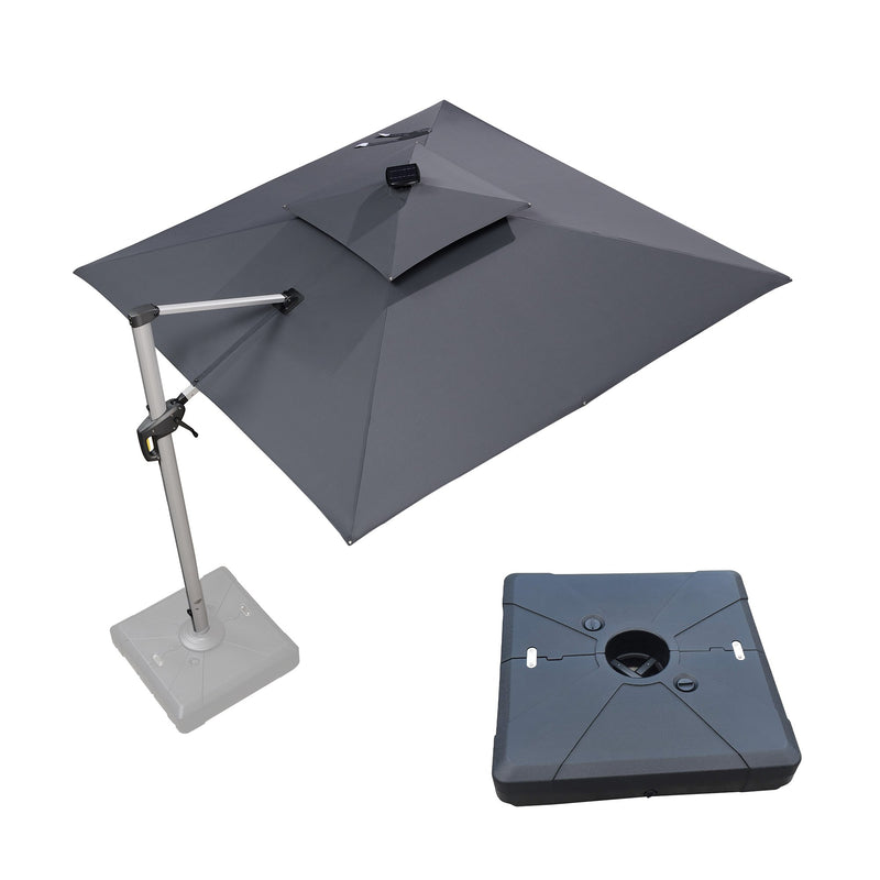 PURPLE LEAF Square Cantilever Umbrella with Base, Outdoor Umbrellas with Lights