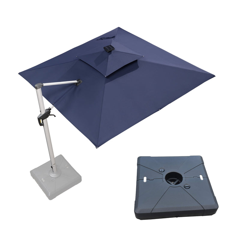 PURPLE LEAF Square Cantilever Umbrella with Base, Outdoor Umbrellas with Lights