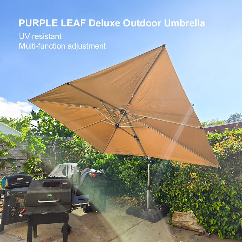 PURPLE LEAF Deluxe Aluminum Outdoor Patio Umbrella Square Cantilever Umbrellas