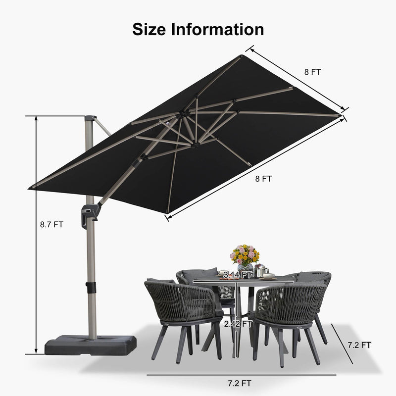 PURPLE LEAF Deluxe Aluminum Outdoor Patio Umbrella Square Cantilever Umbrellas