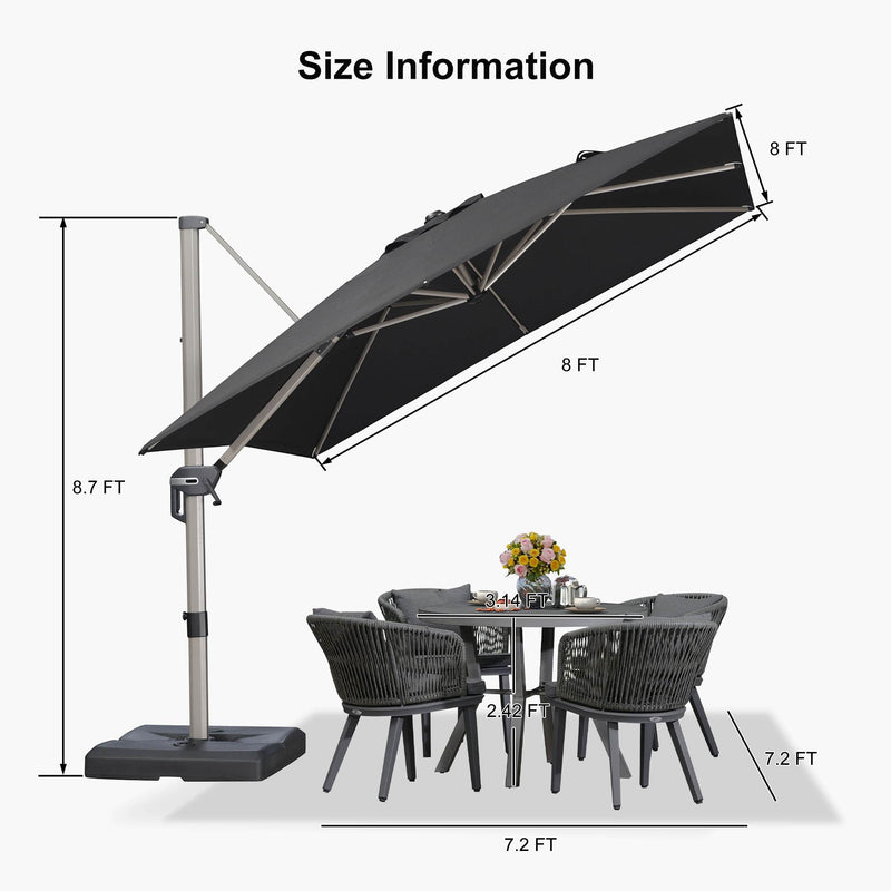 PURPLE LEAF Deluxe Aluminum Outdoor Patio Umbrella Square Cantilever Umbrellas