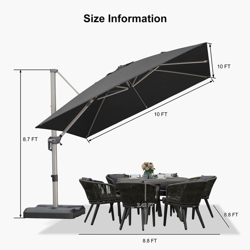 PURPLE LEAF Deluxe Aluminum Outdoor Patio Umbrella Square Cantilever Umbrellas