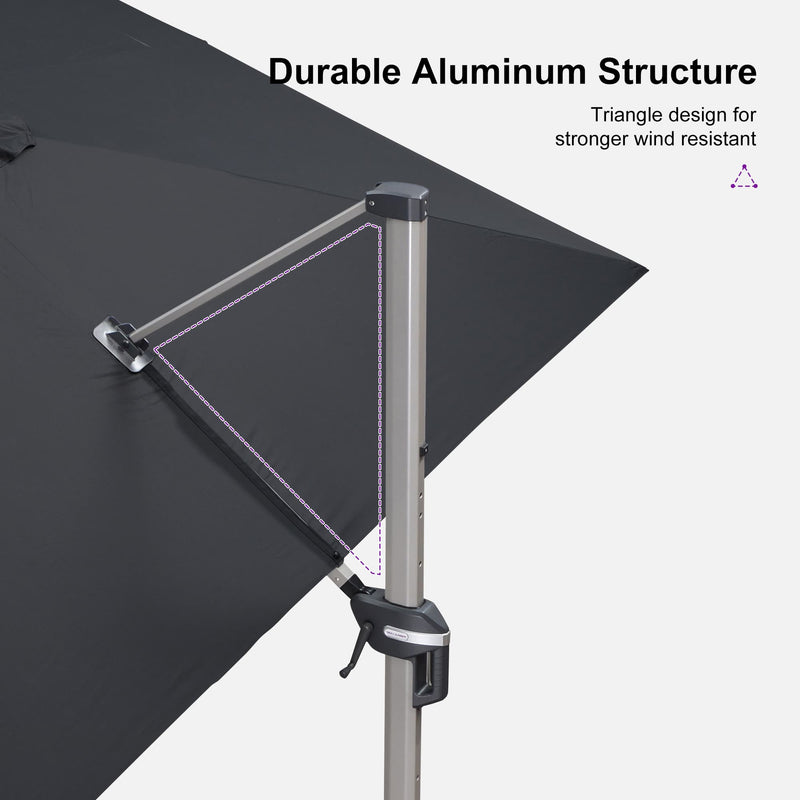 PURPLE LEAF Deluxe Aluminum Outdoor Patio Umbrella Square Cantilever Umbrellas