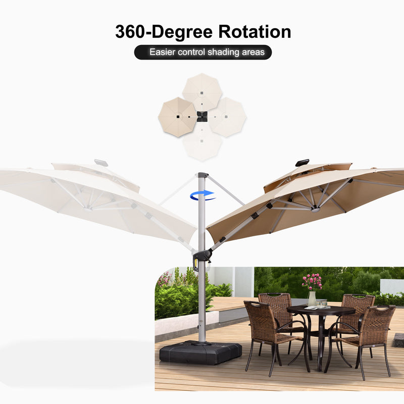 PURPLE LEAF Round Cantilever Umbrella with Base, Outdoor Umbrellas with Lights