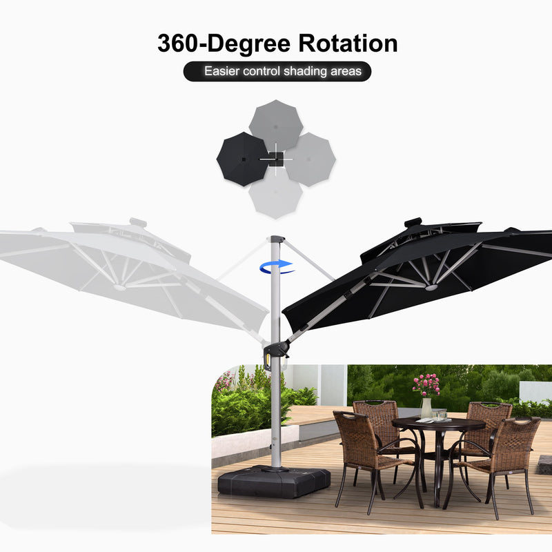 PURPLE LEAF Round Cantilever Umbrella with Base, Outdoor Umbrellas with Lights