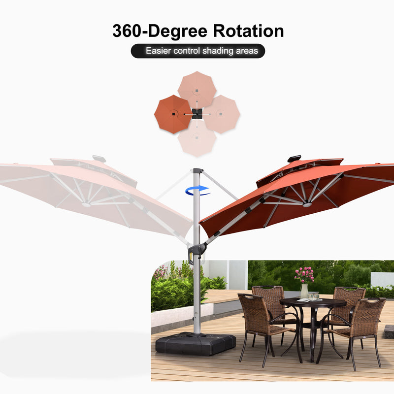 PURPLE LEAF Round Cantilever Umbrella with Base, Outdoor Umbrellas with Lights