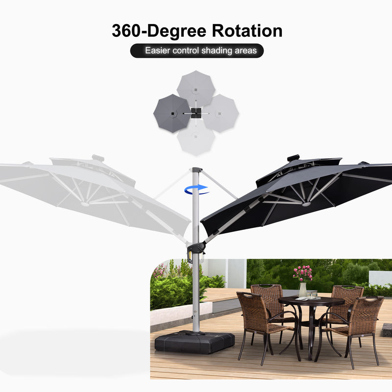 PURPLE LEAF Round Cantilever Umbrella with Base, Outdoor Umbrellas with Lights