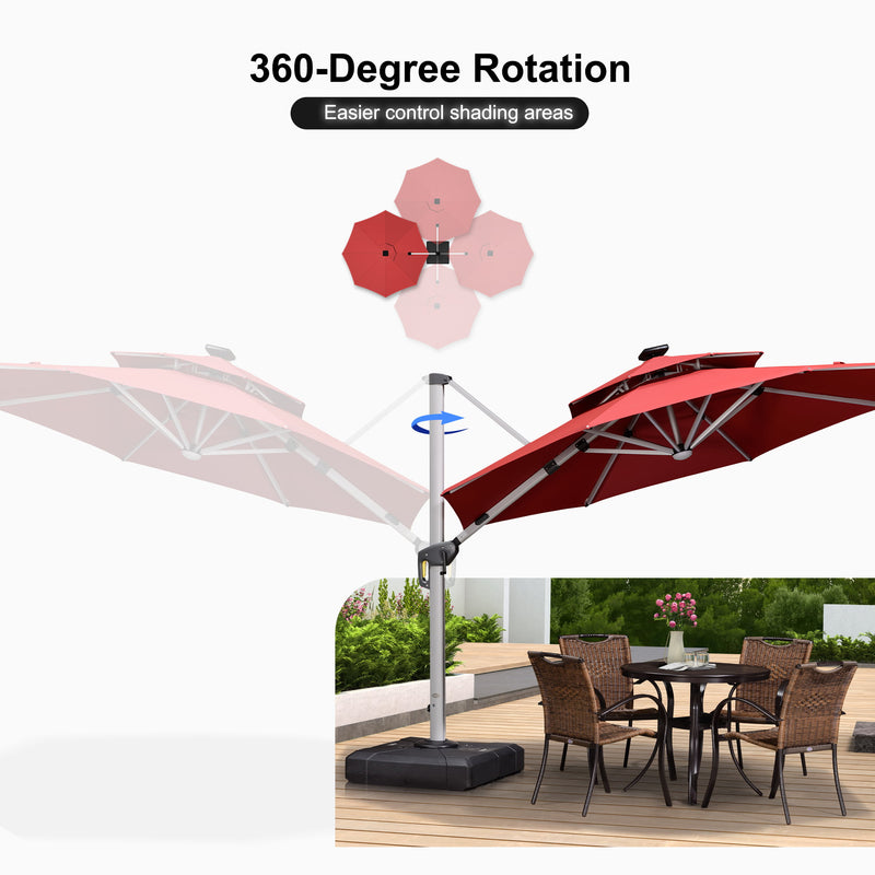PURPLE LEAF Round Cantilever Umbrella with Base, Outdoor Umbrellas with Lights