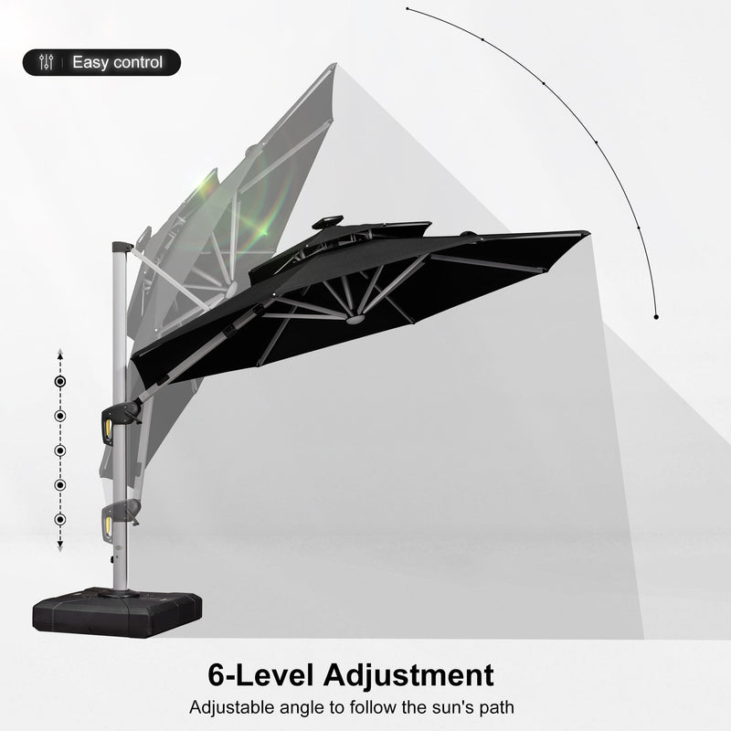 PURPLE LEAF Round Cantilever Umbrella with Base, Outdoor Umbrellas with Lights