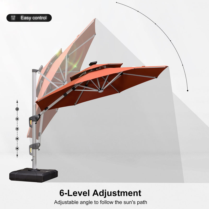 PURPLE LEAF Round Cantilever Umbrella with Base, Outdoor Umbrellas with Lights