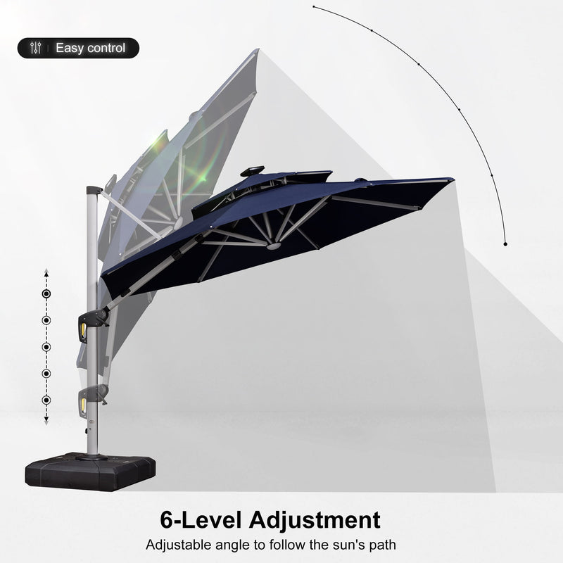 PURPLE LEAF Round Cantilever Umbrella with Base, Outdoor Umbrellas with Lights