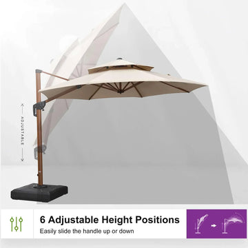 Wood-Grain Aluminum Patio Umbrella (10-13 ft)