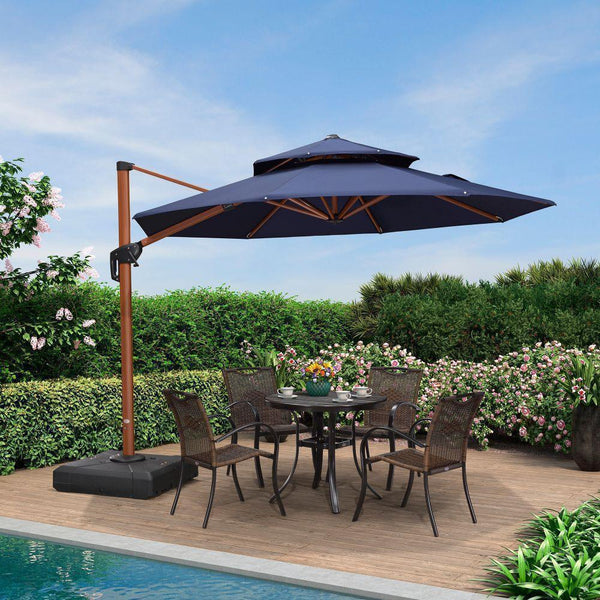 10 foot diameter circular wood patio umbrella PURPLE LEAF Aluminum Patio Umbrella In Wood Color