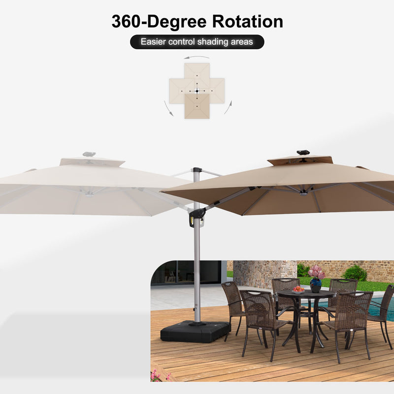 PURPLE LEAF Square Cantilever Umbrella with Base, Outdoor Umbrellas with Lights