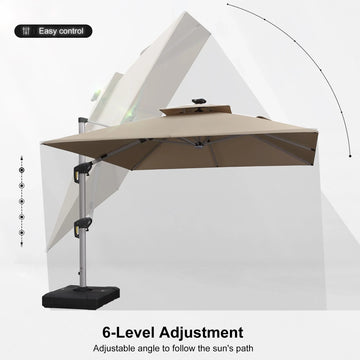 11 ft cantilever patio umbrella with base sunbrella cover Sonkuki 11-ft Aluminum Blue Slide-tilt Cantilever Patio Umbrella one_size