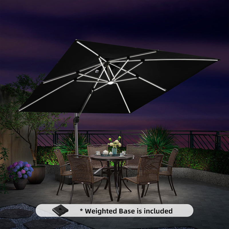 PURPLE LEAF Square Cantilever Umbrella with Base, Outdoor Umbrellas with Lights
