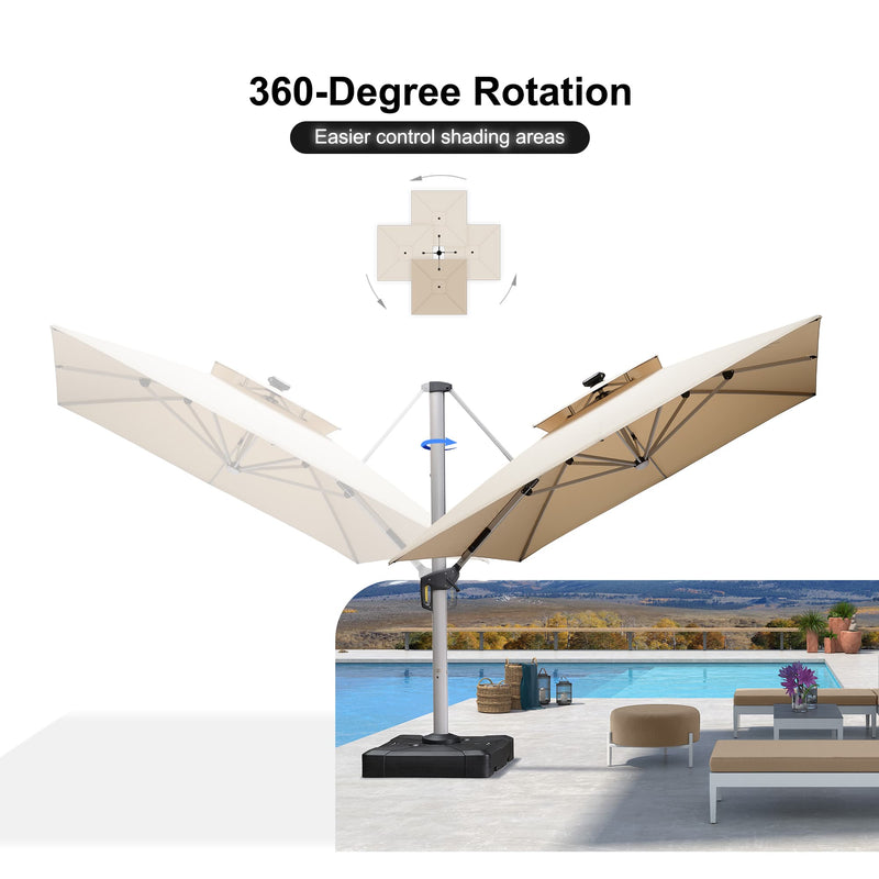 PURPLE LEAF Rectangular Cantilever Umbrella with Base, Outdoor Umbrellas with Lights