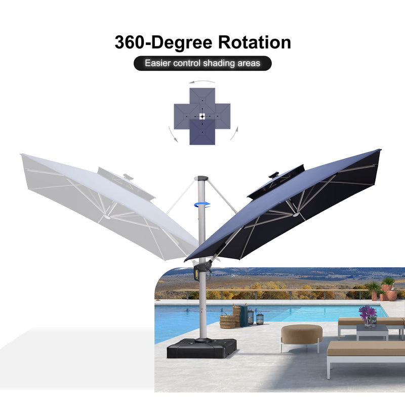PURPLE LEAF Rectangular Cantilever Umbrella with Base, Outdoor Umbrellas with Lights
