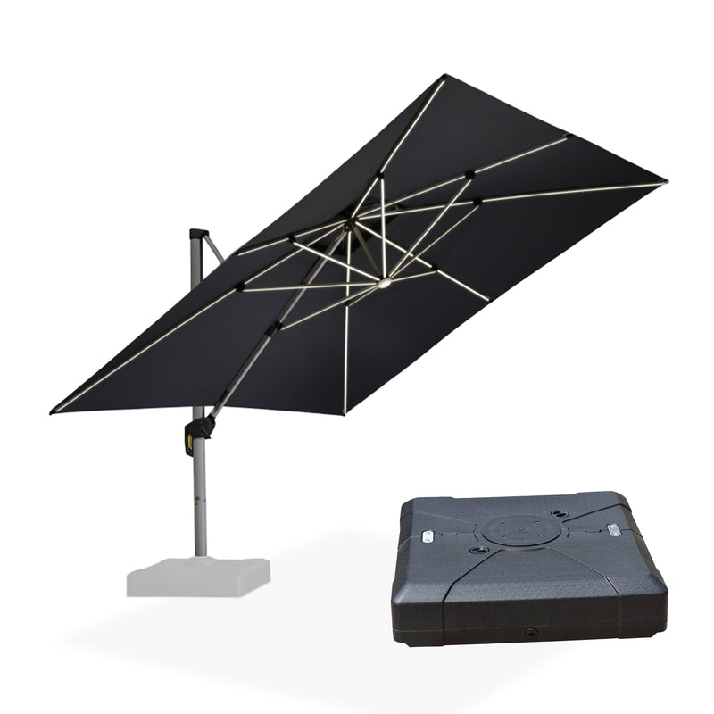 PURPLE LEAF Square Cantilever Umbrella with Base, Outdoor Umbrellas with Lights