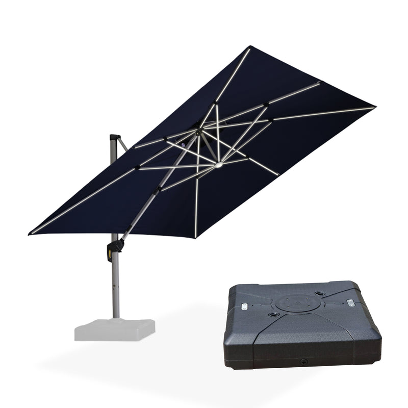 PURPLE LEAF Square Cantilever Umbrella with Base, Outdoor Umbrellas with Lights