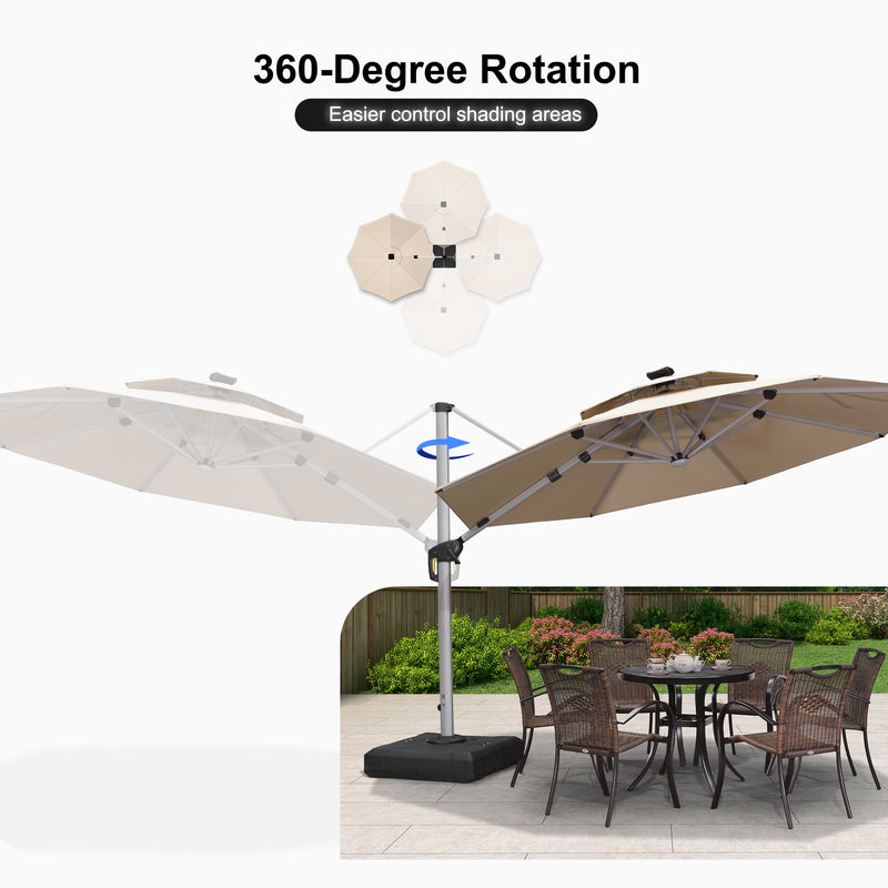 PURPLE LEAF Round Cantilever Umbrella with Base, Outdoor Umbrellas with Lights