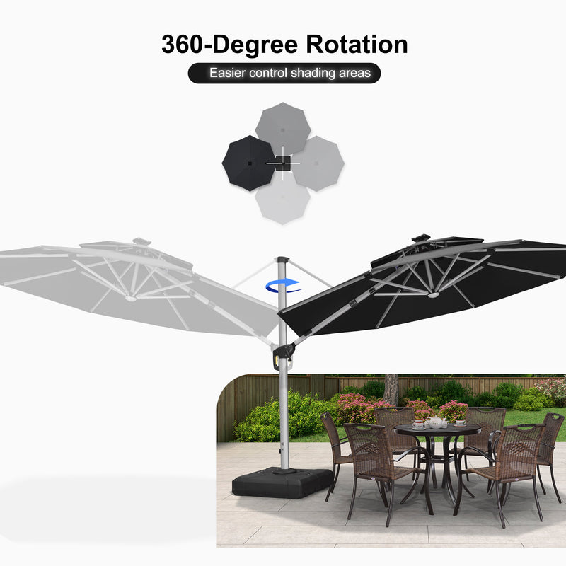 PURPLE LEAF Round Cantilever Umbrella with Base, Outdoor Umbrellas with Lights