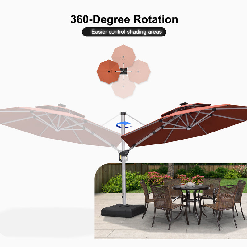 PURPLE LEAF Round Cantilever Umbrella with Base, Outdoor Umbrellas with Lights