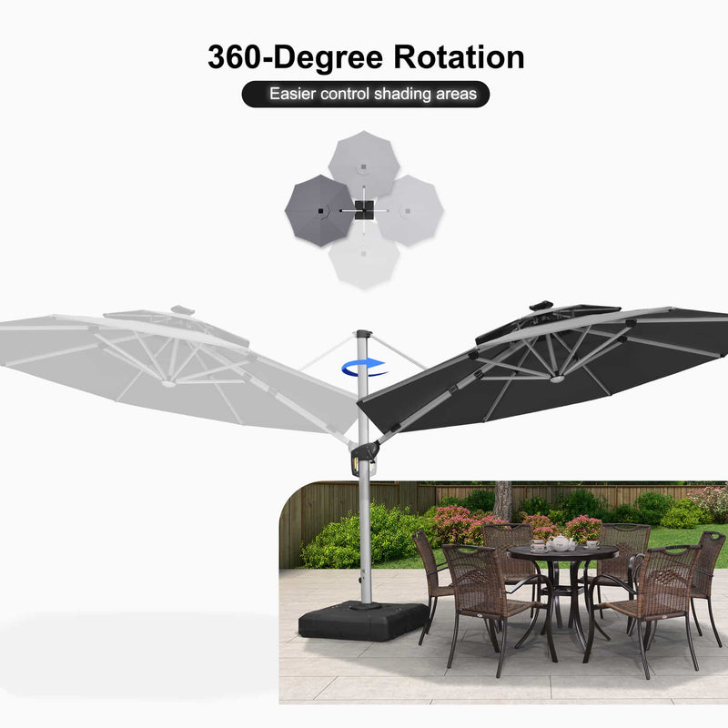 PURPLE LEAF Round Cantilever Umbrella with Base, Outdoor Umbrellas with Lights