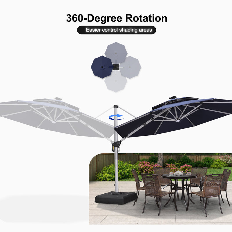 PURPLE LEAF Round Cantilever Umbrella with Base, Outdoor Umbrellas with Lights