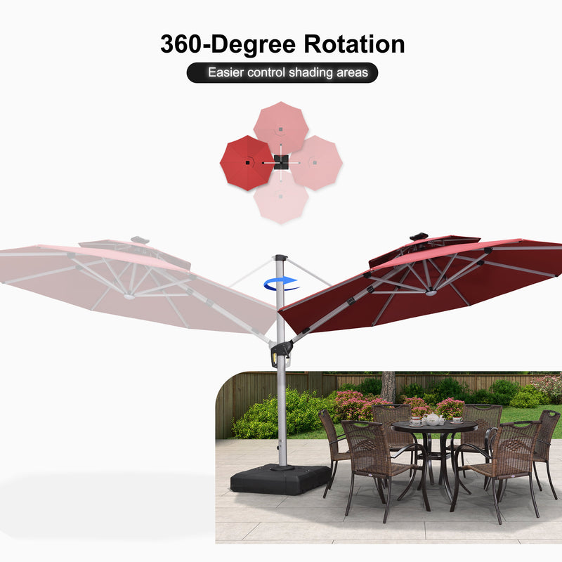 PURPLE LEAF Round Cantilever Umbrella with Base, Outdoor Umbrellas with Lights
