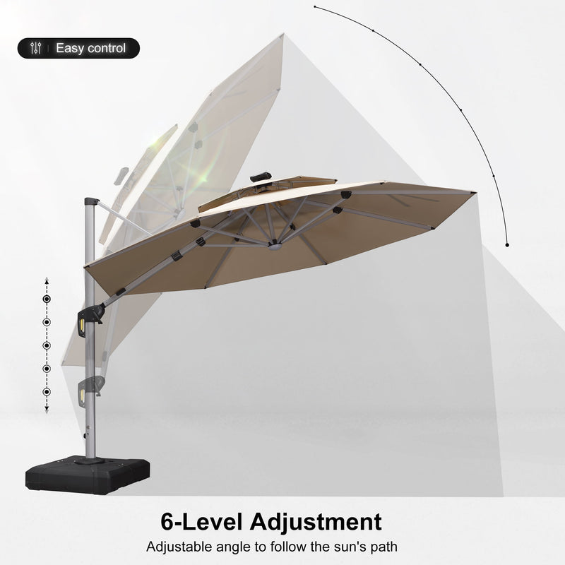 PURPLE LEAF Round Cantilever Umbrella with Base, Outdoor Umbrellas with Lights