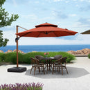 PURPLE LEAF Outdoor Garden Umbrella with Base, Cantilever Umbrellas in Wood Color