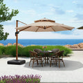 PURPLE LEAF Double Top 10 / 11 / 12 / 13 ft Round Aluminum Patio Umbrella in Wood Color