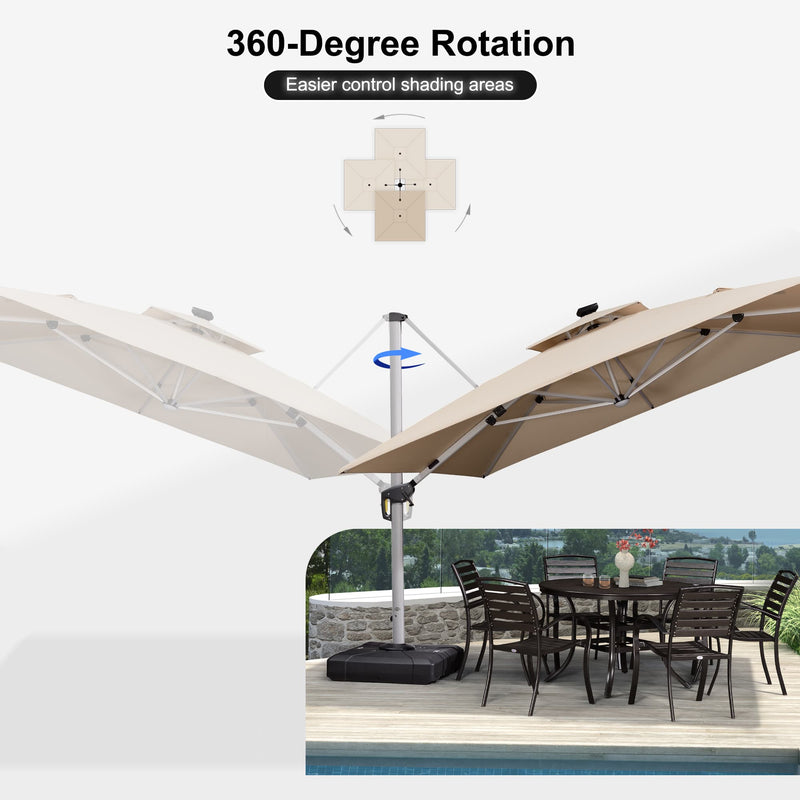 PURPLE LEAF Square Cantilever Umbrella with Base, Outdoor Umbrellas with Lights