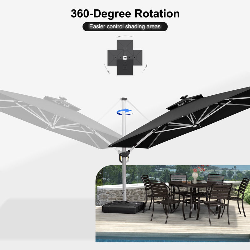 PURPLE LEAF Square Cantilever Umbrella with Base, Outdoor Umbrellas with Lights