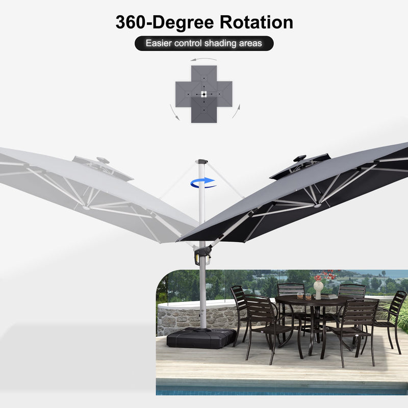 PURPLE LEAF Square Cantilever Umbrella with Base, Outdoor Umbrellas with Lights