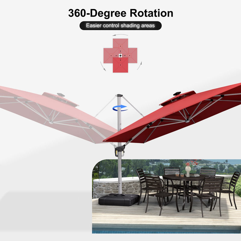 PURPLE LEAF Square Cantilever Umbrella with Base, Outdoor Umbrellas with Lights