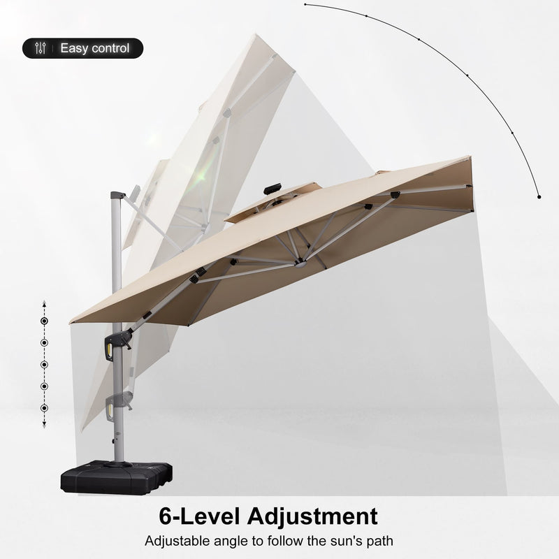 PURPLE LEAF Square Cantilever Umbrella with Base, Outdoor Umbrellas with Lights