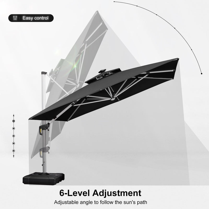 PURPLE LEAF Square Cantilever Umbrella with Base, Outdoor Umbrellas with Lights